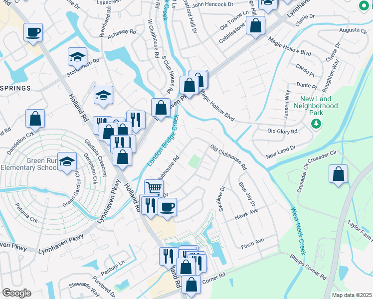 map of restaurants, bars, coffee shops, grocery stores, and more near 3216 Chesterton Ct in Virginia Beach