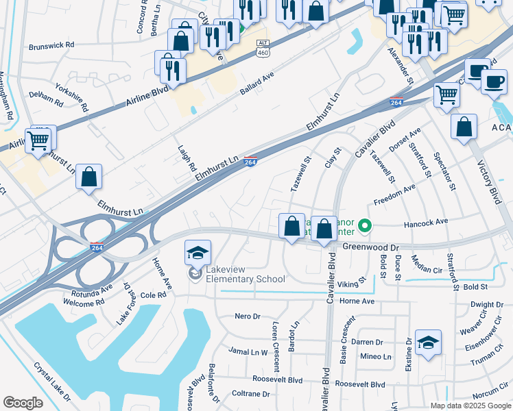map of restaurants, bars, coffee shops, grocery stores, and more near 1649 Darren Circle in Portsmouth