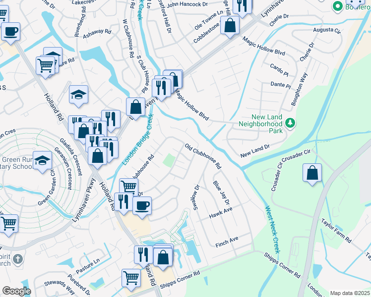 map of restaurants, bars, coffee shops, grocery stores, and more near 1240 Warwick Drive in Virginia Beach