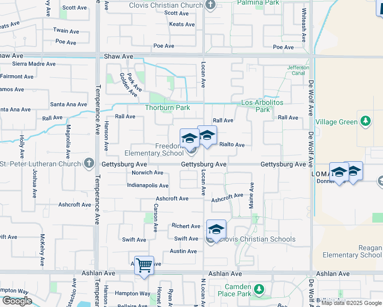 map of restaurants, bars, coffee shops, grocery stores, and more near 2955 Gettysburg Avenue in Clovis