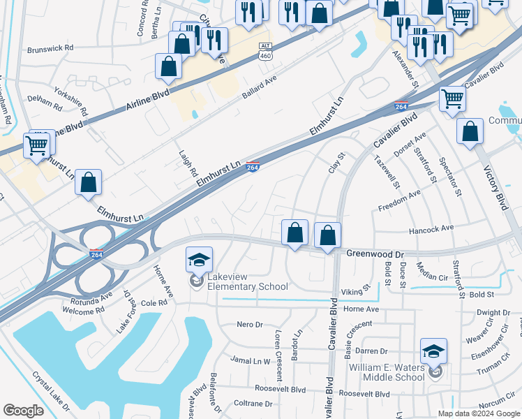map of restaurants, bars, coffee shops, grocery stores, and more near 1649 Darren Circle in Portsmouth