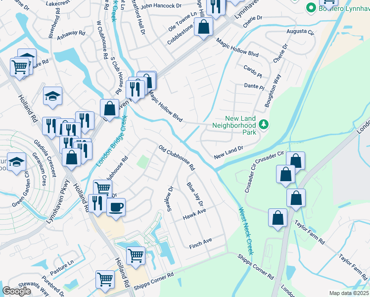 map of restaurants, bars, coffee shops, grocery stores, and more near 3010 Delaware Crossing in Virginia Beach