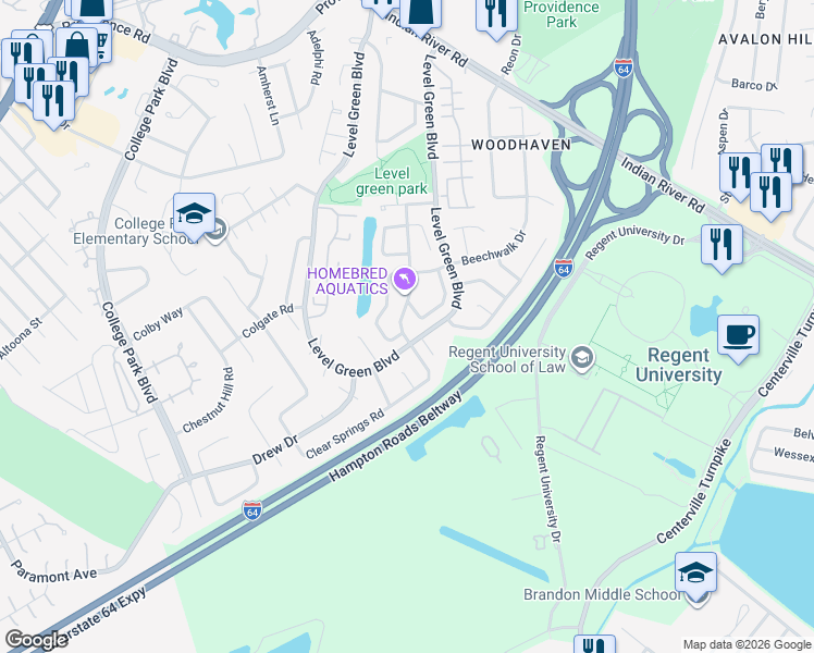 map of restaurants, bars, coffee shops, grocery stores, and more near in Virginia Beach