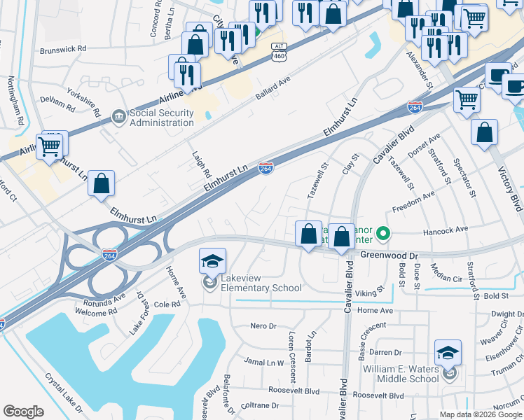 map of restaurants, bars, coffee shops, grocery stores, and more near 1649 Darren Circle in Portsmouth