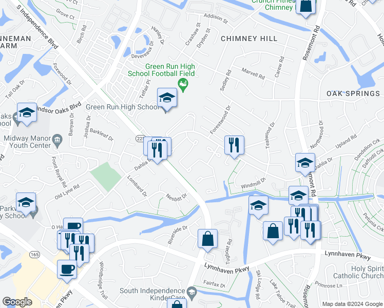map of restaurants, bars, coffee shops, grocery stores, and more near 622 Orangewood Drive in Virginia Beach