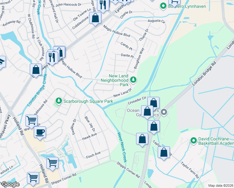 map of restaurants, bars, coffee shops, grocery stores, and more near 1102 Rebel Run Court in Virginia Beach