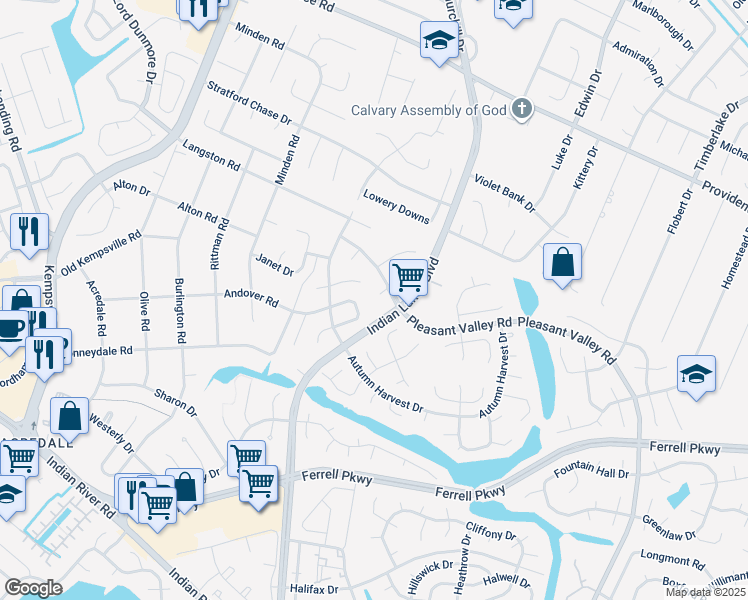 map of restaurants, bars, coffee shops, grocery stores, and more near 5051 Pleasant Valley Road in Virginia Beach