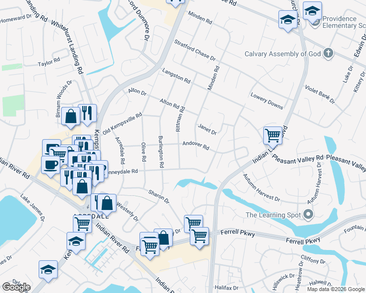 map of restaurants, bars, coffee shops, grocery stores, and more near 1133 Rittman Road in Virginia Beach
