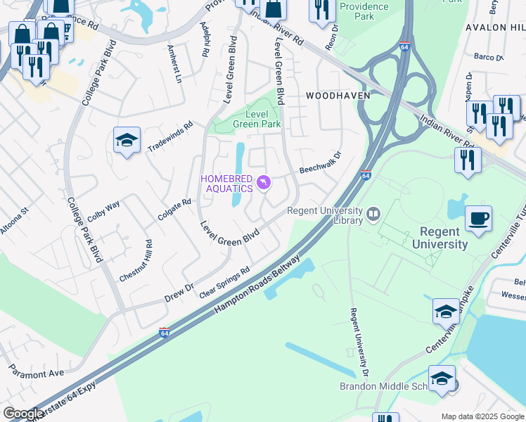map of restaurants, bars, coffee shops, grocery stores, and more near in Virginia Beach