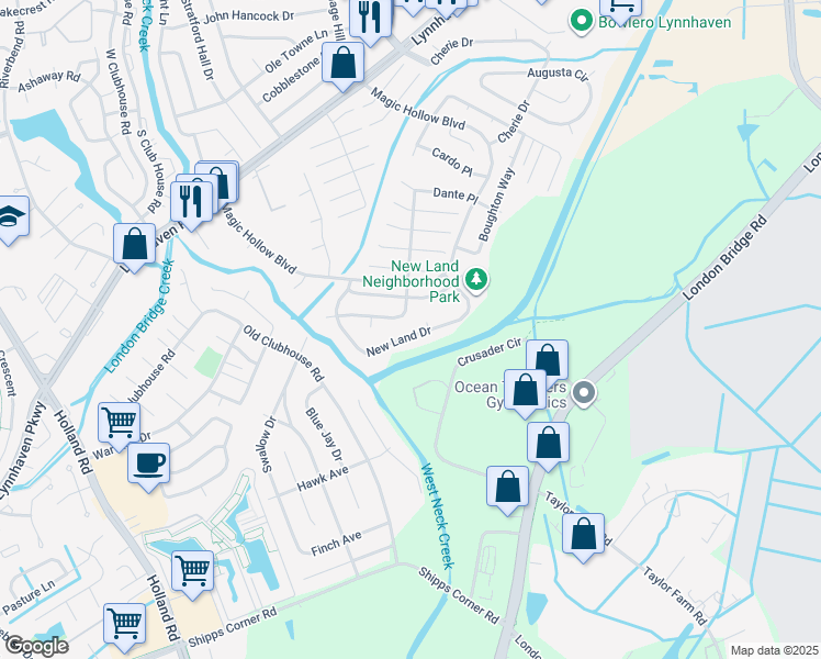 map of restaurants, bars, coffee shops, grocery stores, and more near 1102 Rebel Run Court in Virginia Beach