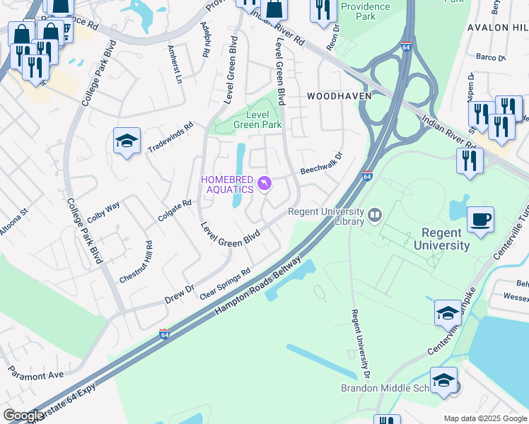 map of restaurants, bars, coffee shops, grocery stores, and more near in Virginia Beach