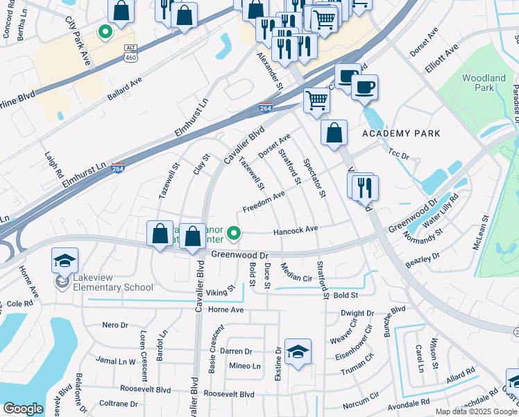 map of restaurants, bars, coffee shops, grocery stores, and more near 810 Freedom Avenue in Portsmouth