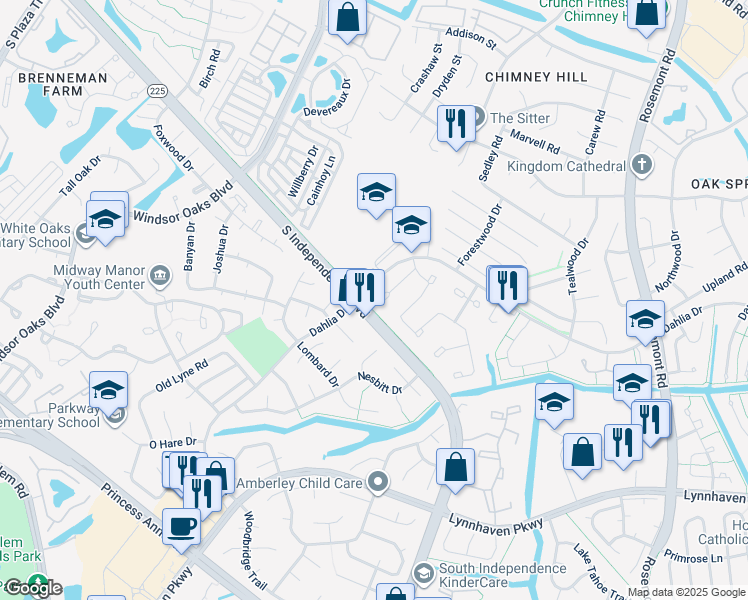 map of restaurants, bars, coffee shops, grocery stores, and more near 4490 Cherrywood Lane in Virginia Beach