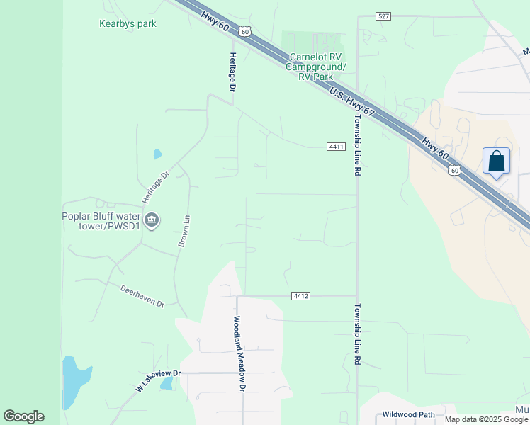 map of restaurants, bars, coffee shops, grocery stores, and more near 282 Boulder Trail in Poplar Bluff