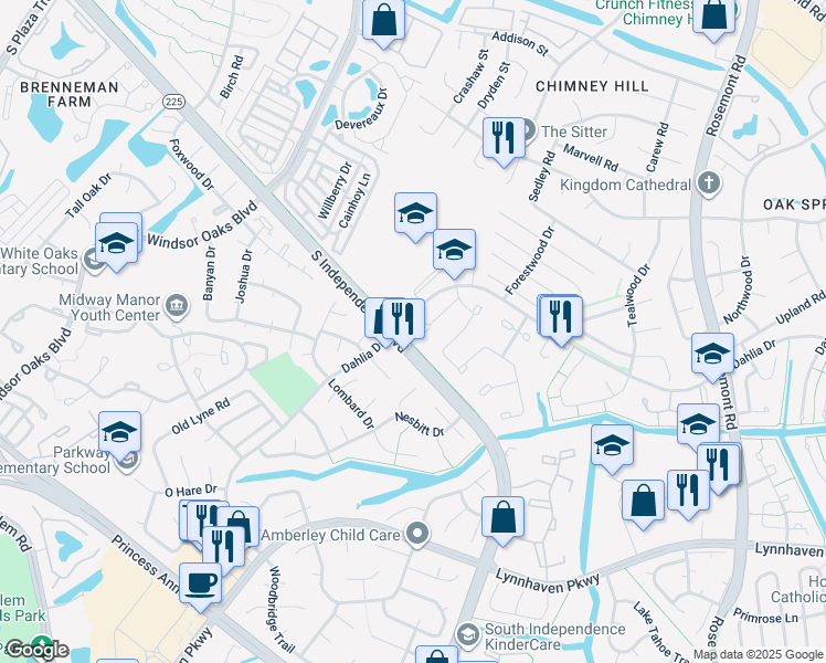 map of restaurants, bars, coffee shops, grocery stores, and more near 4490 Cherrywood Lane in Virginia Beach