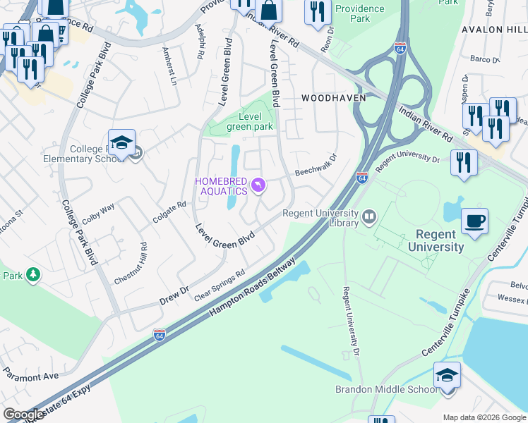 map of restaurants, bars, coffee shops, grocery stores, and more near in Virginia Beach