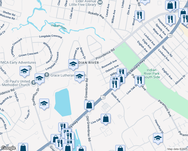 map of restaurants, bars, coffee shops, grocery stores, and more near 638 Osborn Avenue in Chesapeake