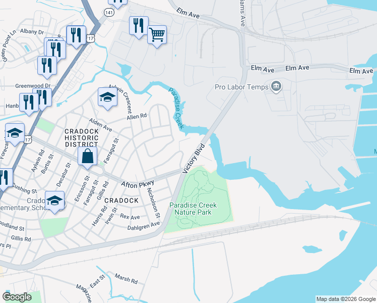 map of restaurants, bars, coffee shops, grocery stores, and more near 19 Kennedy Drive in Portsmouth