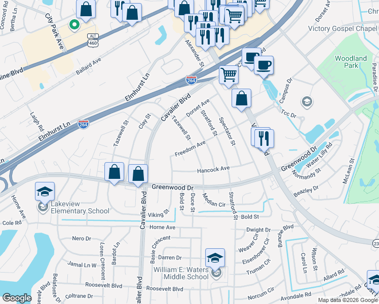 map of restaurants, bars, coffee shops, grocery stores, and more near 810 Freedom Avenue in Portsmouth