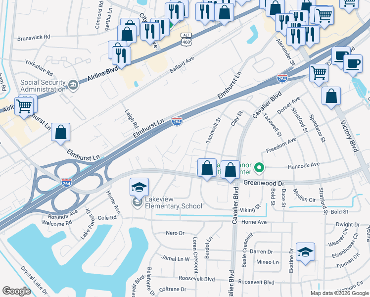 map of restaurants, bars, coffee shops, grocery stores, and more near 1649 Darren Circle in Portsmouth