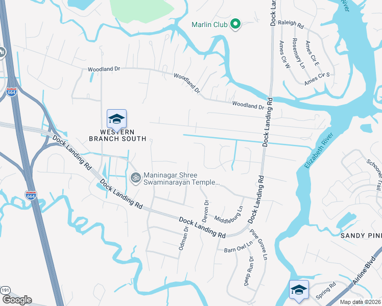 map of restaurants, bars, coffee shops, grocery stores, and more near 4131 Scotfield Drive in Chesapeake