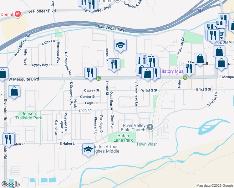 map of restaurants, bars, coffee shops, grocery stores, and more near 465 West 1st South Street in Mesquite