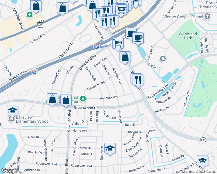 map of restaurants, bars, coffee shops, grocery stores, and more near 515 Henderson Street in Portsmouth