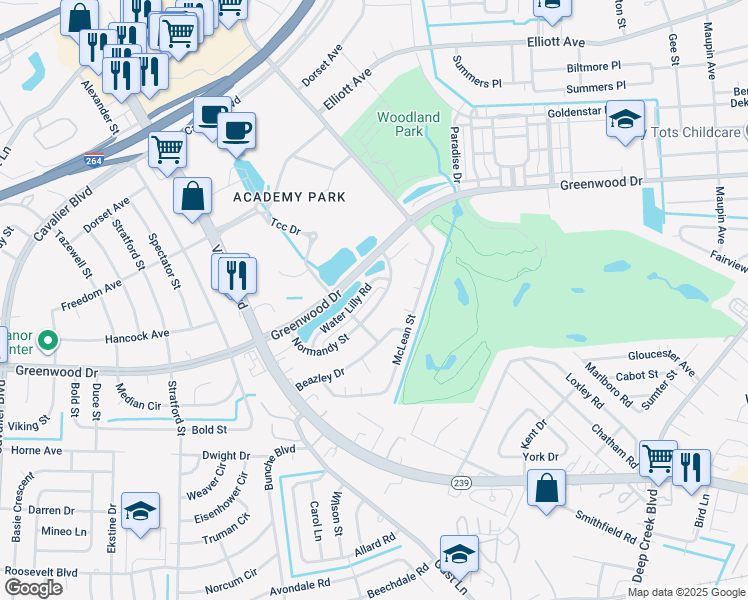 map of restaurants, bars, coffee shops, grocery stores, and more near 528 Normandy Street in Portsmouth