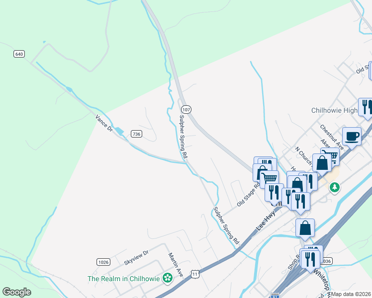 map of restaurants, bars, coffee shops, grocery stores, and more near 458-498 Sulpher Spring Road in Chilhowie