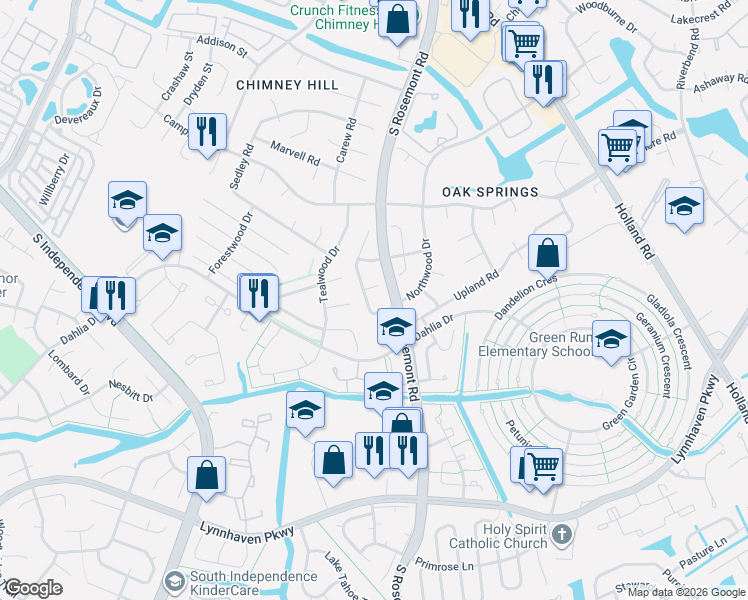 map of restaurants, bars, coffee shops, grocery stores, and more near 1040 Northwood Drive in Virginia Beach