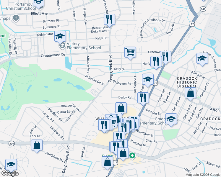 map of restaurants, bars, coffee shops, grocery stores, and more near 706 Endicotte Road in Portsmouth