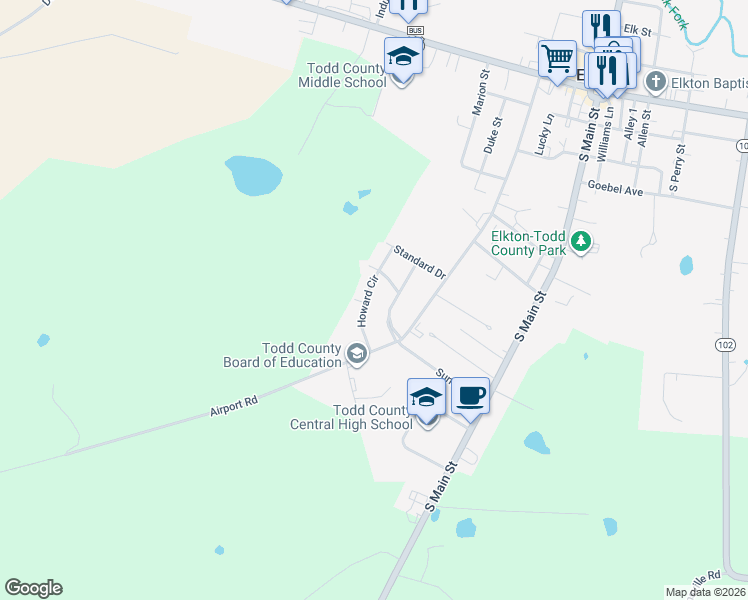 map of restaurants, bars, coffee shops, grocery stores, and more near 110 Howard Circle in Elkton