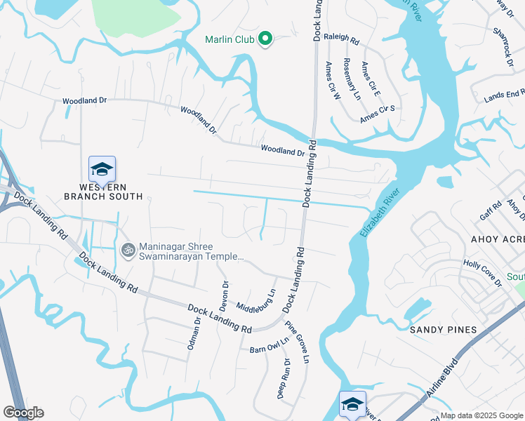 map of restaurants, bars, coffee shops, grocery stores, and more near 1741 Inez Lane in Chesapeake