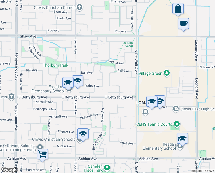 map of restaurants, bars, coffee shops, grocery stores, and more near 2679 Maine Avenue in Clovis