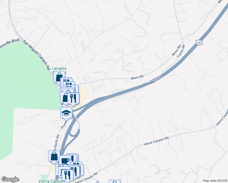 map of restaurants, bars, coffee shops, grocery stores, and more near 7948 Lavender Lane in Salinas