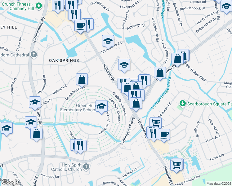 map of restaurants, bars, coffee shops, grocery stores, and more near 1124 Gladiola Crescent in Virginia Beach