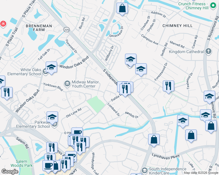 map of restaurants, bars, coffee shops, grocery stores, and more near 3921 Wilmington Road in Virginia Beach
