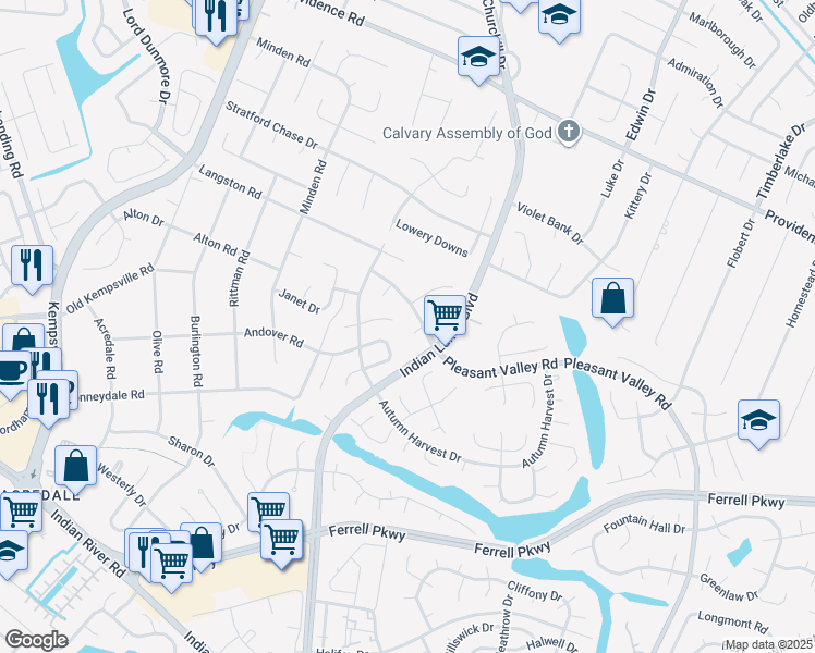 map of restaurants, bars, coffee shops, grocery stores, and more near 5051 Pleasant Valley Road in Virginia Beach
