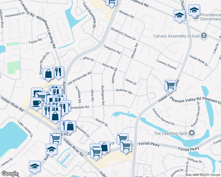 map of restaurants, bars, coffee shops, grocery stores, and more near 1133 Rittman Road in Virginia Beach