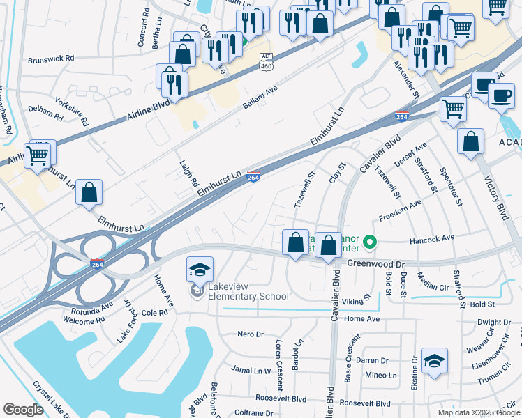 map of restaurants, bars, coffee shops, grocery stores, and more near 1649 Darren Circle in Portsmouth