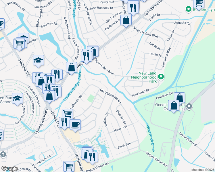 map of restaurants, bars, coffee shops, grocery stores, and more near 3228 Scarborough Way in Virginia Beach