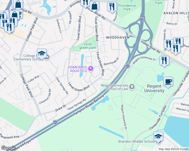 map of restaurants, bars, coffee shops, grocery stores, and more near in Virginia Beach