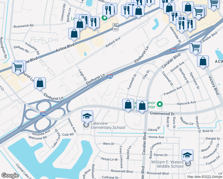 map of restaurants, bars, coffee shops, grocery stores, and more near 1649 Darren Circle in Portsmouth