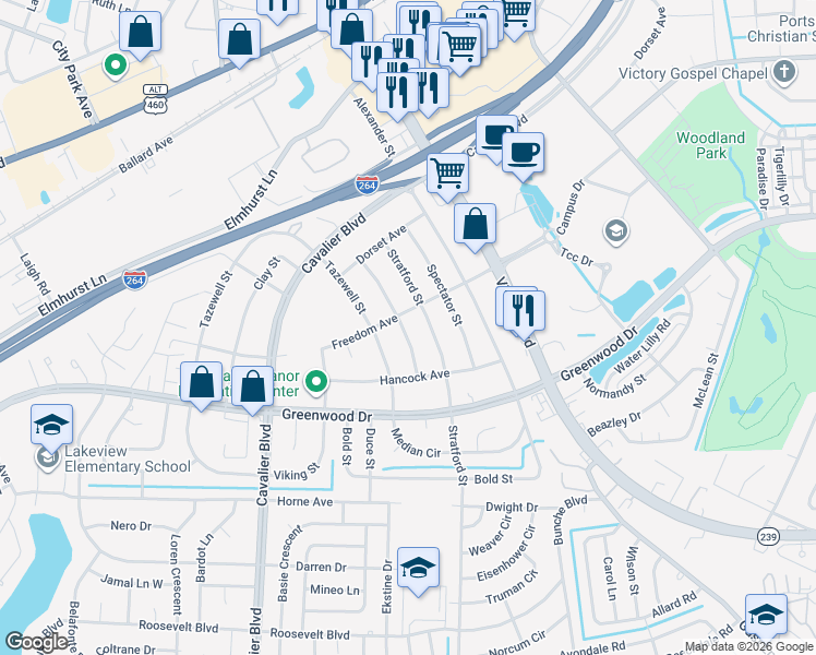 map of restaurants, bars, coffee shops, grocery stores, and more near 515 Henderson Street in Portsmouth