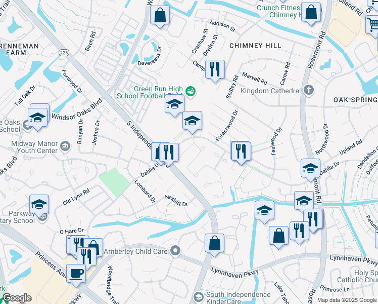 map of restaurants, bars, coffee shops, grocery stores, and more near 4463 Cherrywood Lane in Virginia Beach