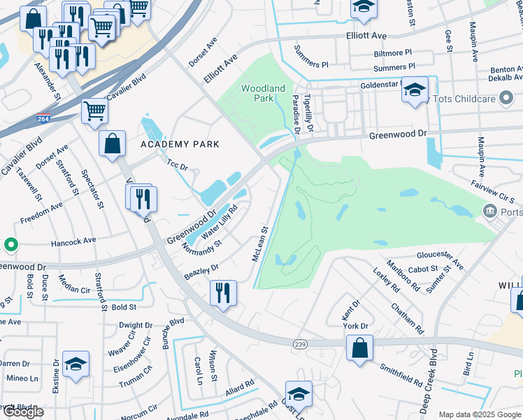 map of restaurants, bars, coffee shops, grocery stores, and more near 2 Vickers Ct in Portsmouth