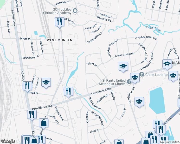 map of restaurants, bars, coffee shops, grocery stores, and more near 2500 Featherbed Court in Chesapeake