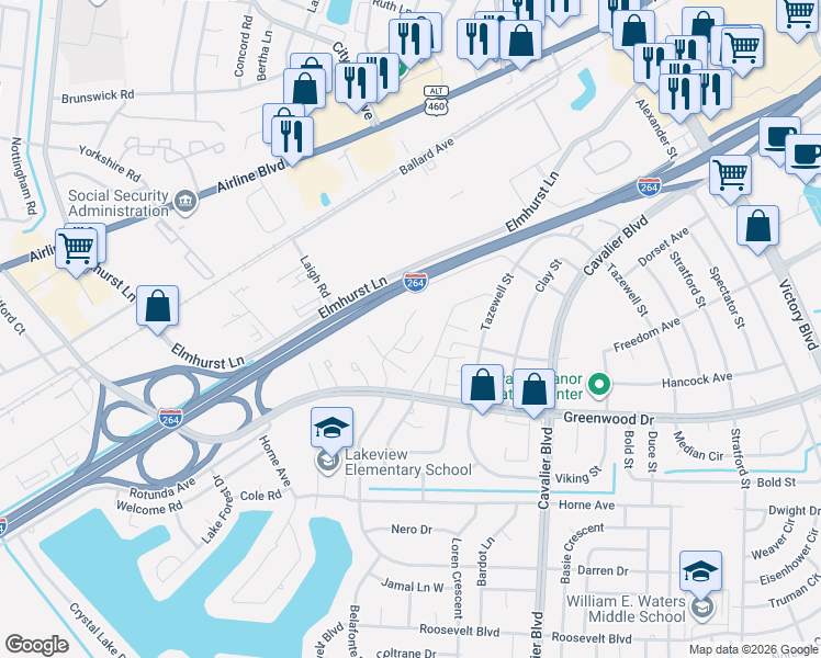 map of restaurants, bars, coffee shops, grocery stores, and more near 1649 Darren Circle in Portsmouth