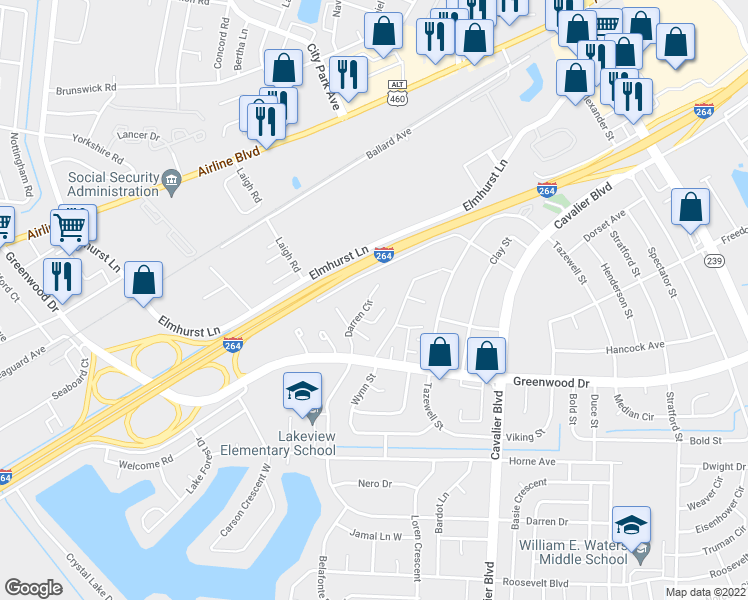 map of restaurants, bars, coffee shops, grocery stores, and more near 1684 Darren Circle in Portsmouth