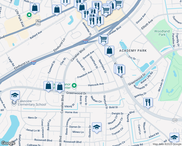 map of restaurants, bars, coffee shops, grocery stores, and more near 516 Henderson Street in Portsmouth
